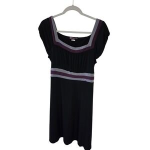 Y2K Volume One Black Short Sleeve Square Neck Sheath Dress with Purple Gray Trim